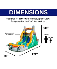 HeroKiddo T-Rex Adventure 12 Tall Dual Lane Backload Inflatable Water Slide with Attached Pool, Dinosaur Theme, for Kids and Adults, Commercial Grade