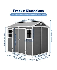 Mondawe 8' x 6' Outdoor Plastic Storage Shed with Floor and Lockable Doors for Garden Tools