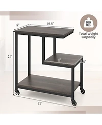Sugift G Shaped Three Tier Mobile End Table with Open Shelves