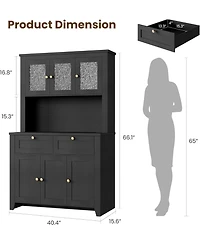 gaomon Pantry Cabinet with Charging Station, Farmhouse Kitchen Storage Countertop, Large Hutch Drawers