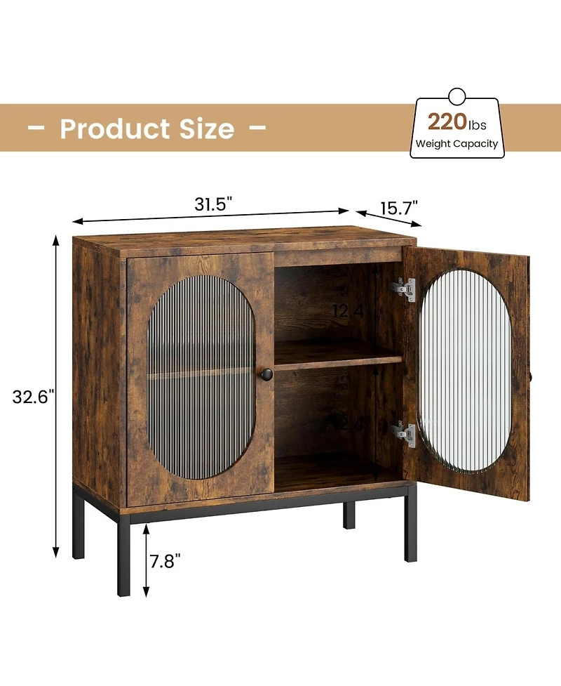 gaomon Set of 2 Sideboards with Fluted Glass Doors, 31.5" Wide Buffet Cabinet with Adjustable Shelves & Metal Legs, for Entryway, Living Room & D