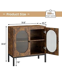 gaomon Set of 2 Sideboards with Fluted Glass Doors, 31.5" Wide Buffet Cabinet with Adjustable Shelves & Metal Legs, for Entryway, Living Room & D