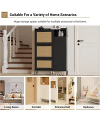 gaomon Rattan Shoe Cabinet Storage Flip Drawers Top Hooks Doors Adjustable Shelves Tall Thin Closet Organizer