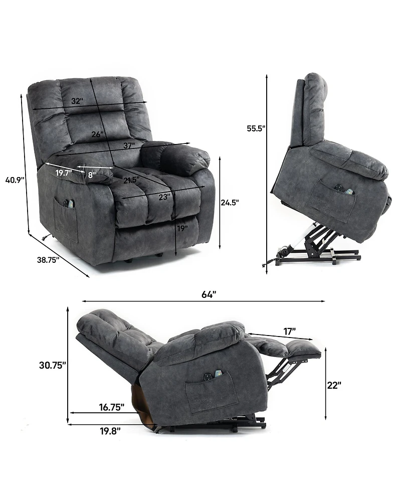 Boyel Living Velvet Power Lift Recliners with Heat & Massage, Lift Chair Relax Sofa Chair for Living Room