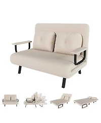 Rainsken Convertible Sofa Bed, Corduroy Loveseat Sofa, Folding Couch with 5-Position Adjustable Backrest and Pillow for Living Room, Bedroom