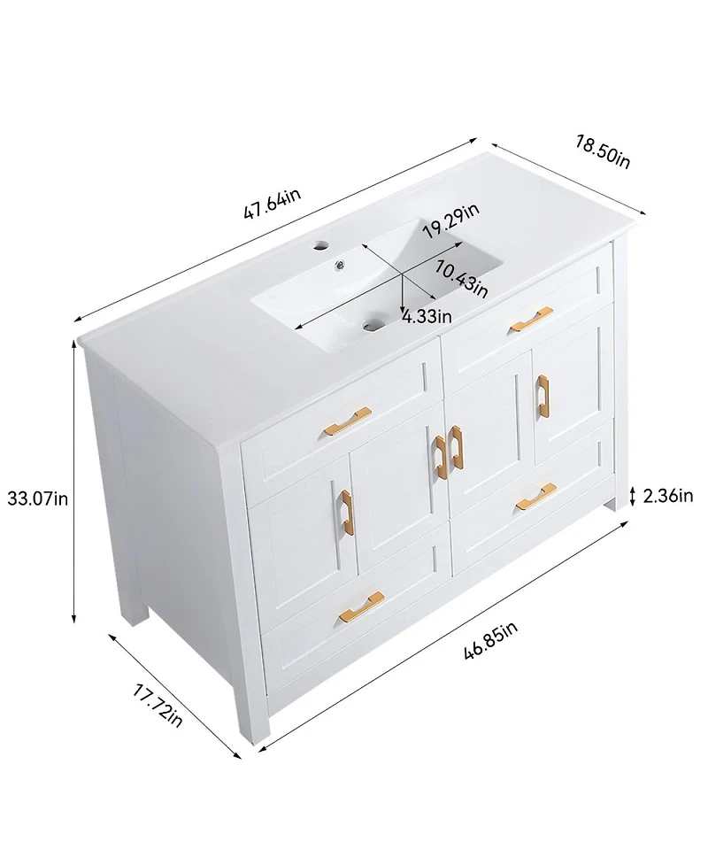 Sillysis 48" Transitional Bathroom Vanity with Ceramic Sink, Soft Close Doors, Mdf Cabinet, Elegant Storage Space for Modern Homes