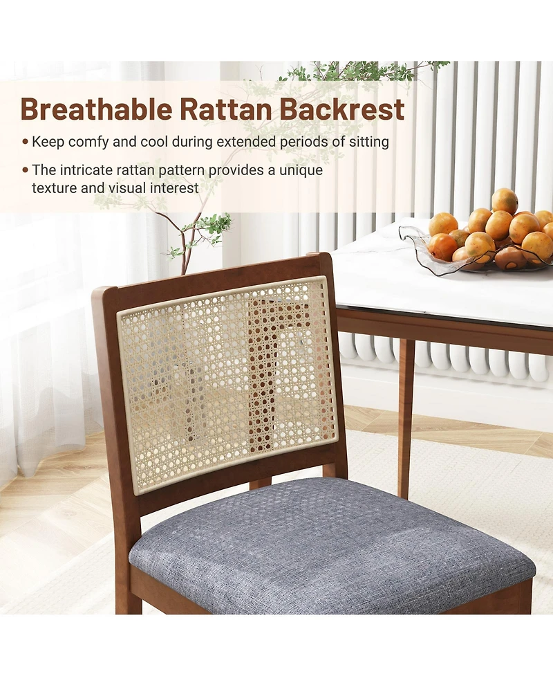 Sugift Rattan Dining Chairs Set of Two with Padded Seats
