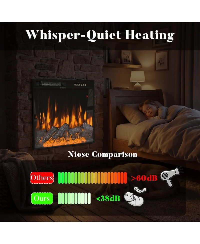 Famapy 23.6 Inch Embedded Electric Fireplace crystal | 12 color flame | 5 brightness levels | high and low heat+constant temperature