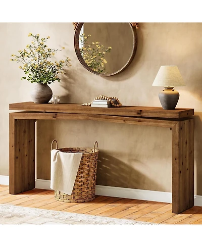 Tribesigns Solid Wood Console Table, 63-Inch Long Farmhouse Sofa Table Behind Couch