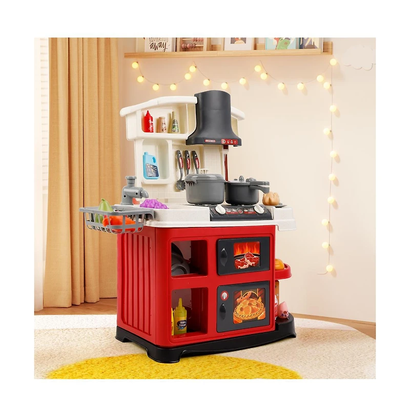 Bruce & Shark 52-Piece Kitchen Playset with Realistic Water Spray and Light-Up Sound Stove