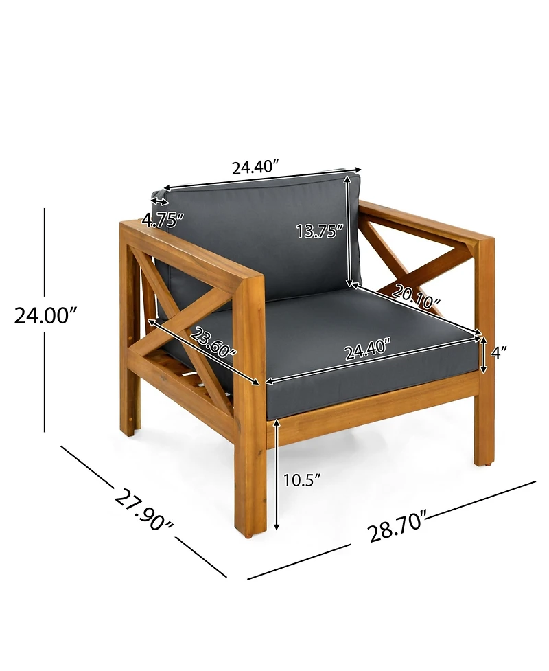 Flynama 2 Piece Outdoor Acacia Wood Conversation Set with Armchairs Cushions Teak Finish End Table for Backyard Patio Poolside