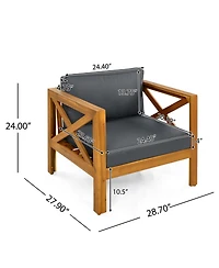 Flynama 2 Piece Outdoor Acacia Wood Conversation Set with Armchairs Cushions Teak Finish End Table for Backyard Patio Poolside