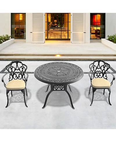 Clihome 3 Piece Patio Bistro Set with Cushions, Bistro Chairs and Table with Umbrella Hole