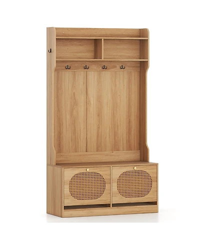 Sugift Four in One Hall Tree with Coat Rack and Storage Drawers