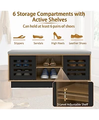 Sugift Shoe Bench with Storage Compartments and Adjustable Shelves