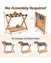 Sugift Set of Two Folding Luggage Racks with Straps and Shelf