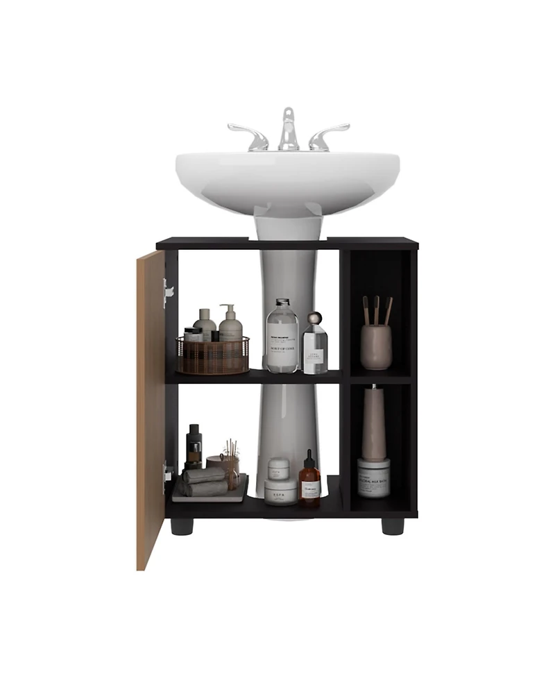 Busdays Parade Under Pedestal Sink Cabinet, 1 Door, 5 Open Compartments, Melamine Finish