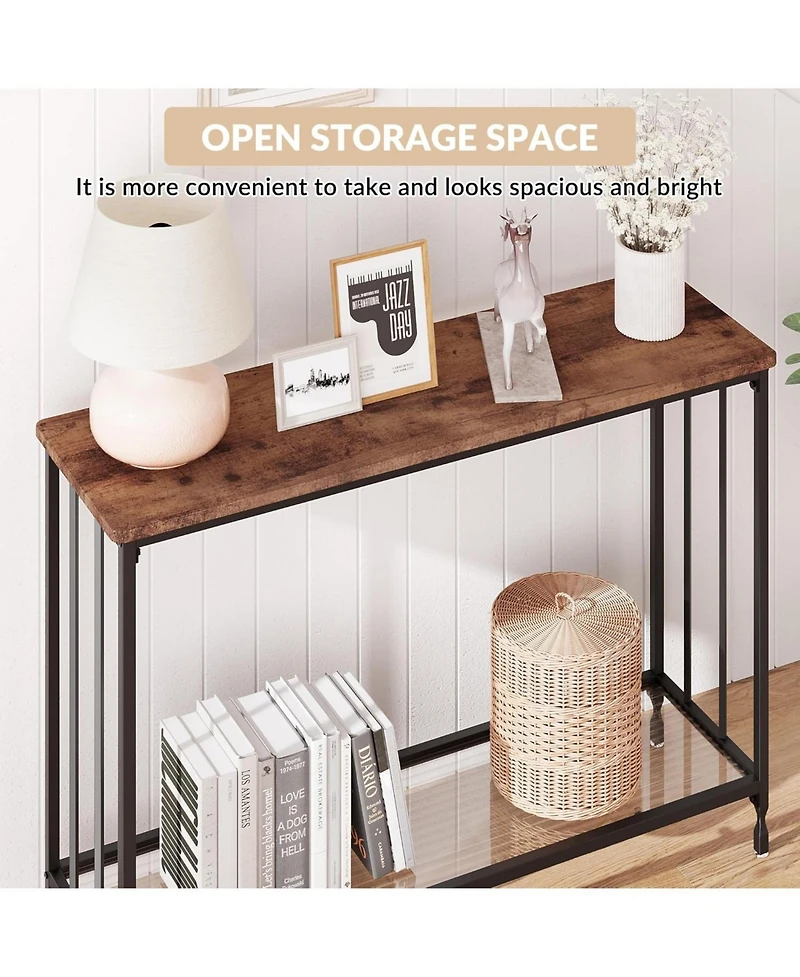 gaomon 2-Tier Industrial Console Table with Shelves, Narrow Sofa Table for Entryway, Foyer, Bedroom, Living Room, Retro, 41.3"x11.8"x31.8