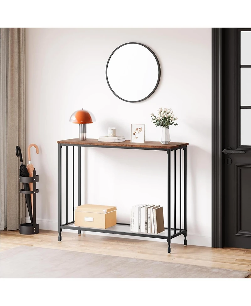 gaomon Small Entryway Console Table, Narrow Table Behind Sofa with Metal Frame and Glass Shelf