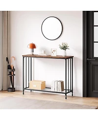 gaomon Small Entryway Console Table, Narrow Table Behind Sofa with Metal Frame and Glass Shelf