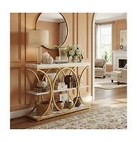 gaomon 39" Narrow Console Table for Entryway, Industrial 3-Tier Sofa Table, Round Metal Base, Storage Shelves