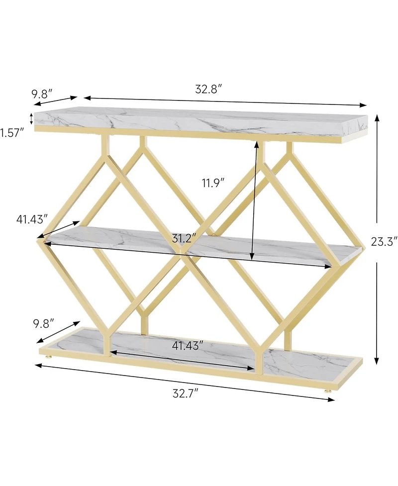 gaomon Entryway Table with Diamond Metal Frame, Marble Console with Open Shelf Storage, Adjustable Feet