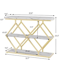 gaomon Entryway Table with Diamond Metal Frame, Marble Console with Open Shelf Storage, Adjustable Feet