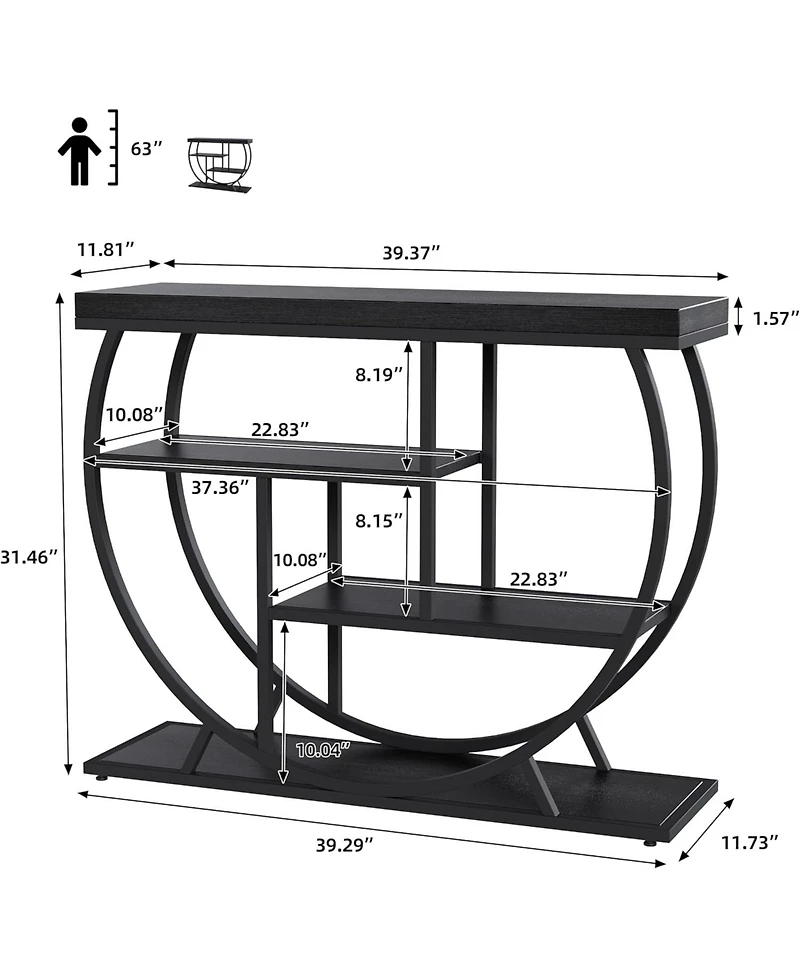 gaomon 39" Industrial Console Table, 4-Tier Entryway Sofa Table, Metal Geometric Frame, Rustic Wood Top