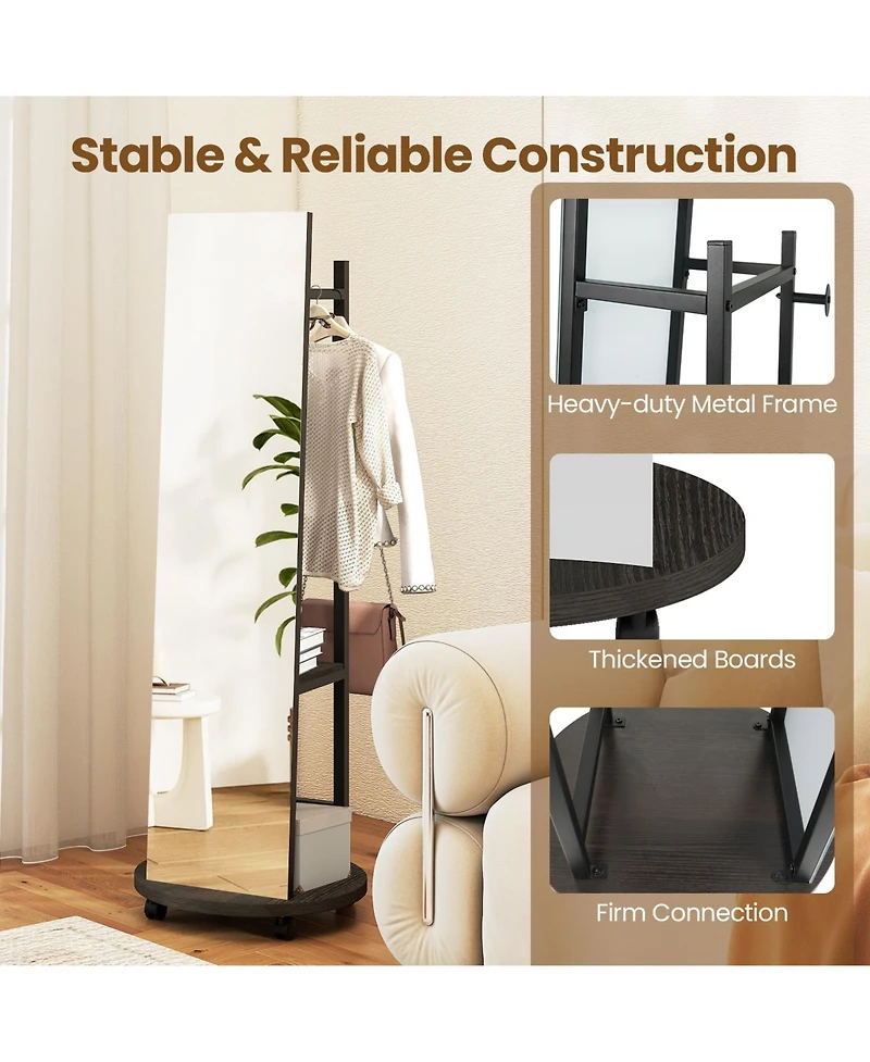 Sugift Freestanding Coat Rack with Full Length Mirror and Hooks