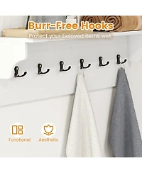 Sugift Wall Mounted Wooden Coat Rack with Shelf and Six Hooks