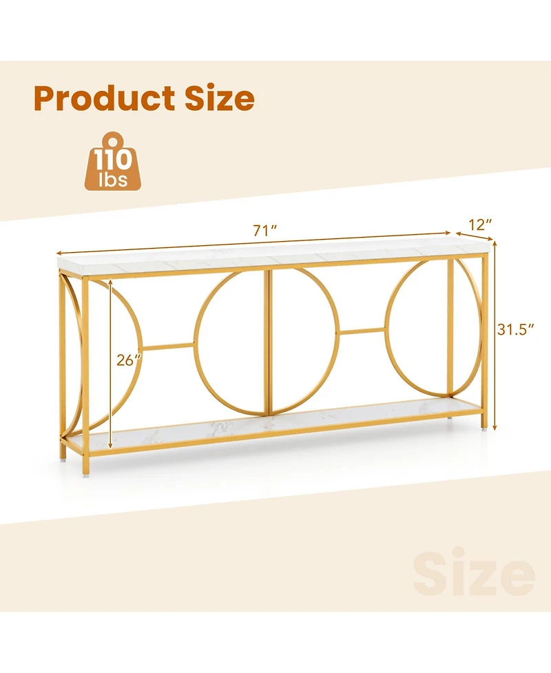 Sugift Two Tier Console Table with Faux Marble Top and Shelf