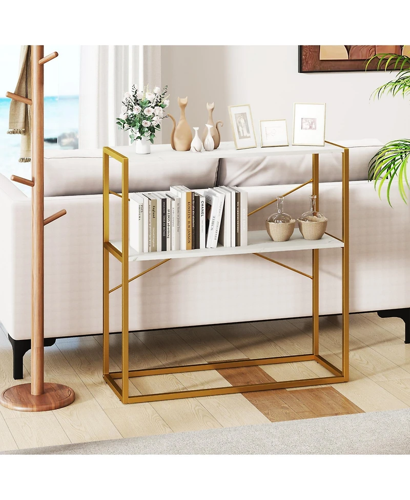 Sugift Two Tier Entryway Console Table with Wood Shelves and Frame