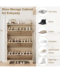 gaomon Freestanding Shoe Storage Cabinet with 3 Flip Drawers and Side Hooks