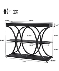gaomon 39" Narrow Console Table for Entryway, Industrial 3-Tier Sofa Table, Round Metal Base, Storage Shelves