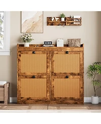 Homfan Rattan Wooden Shoe Cabinet with 4 Flip Drawers and Adjustable Shelves