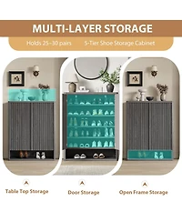 Homfan 2Pcs Large Shoe Storage Cabinet with Adjustable Shelves, Wooden Shoe Organizer with Fluted Door Holds 25–30 Pairs for Entryway and Livin