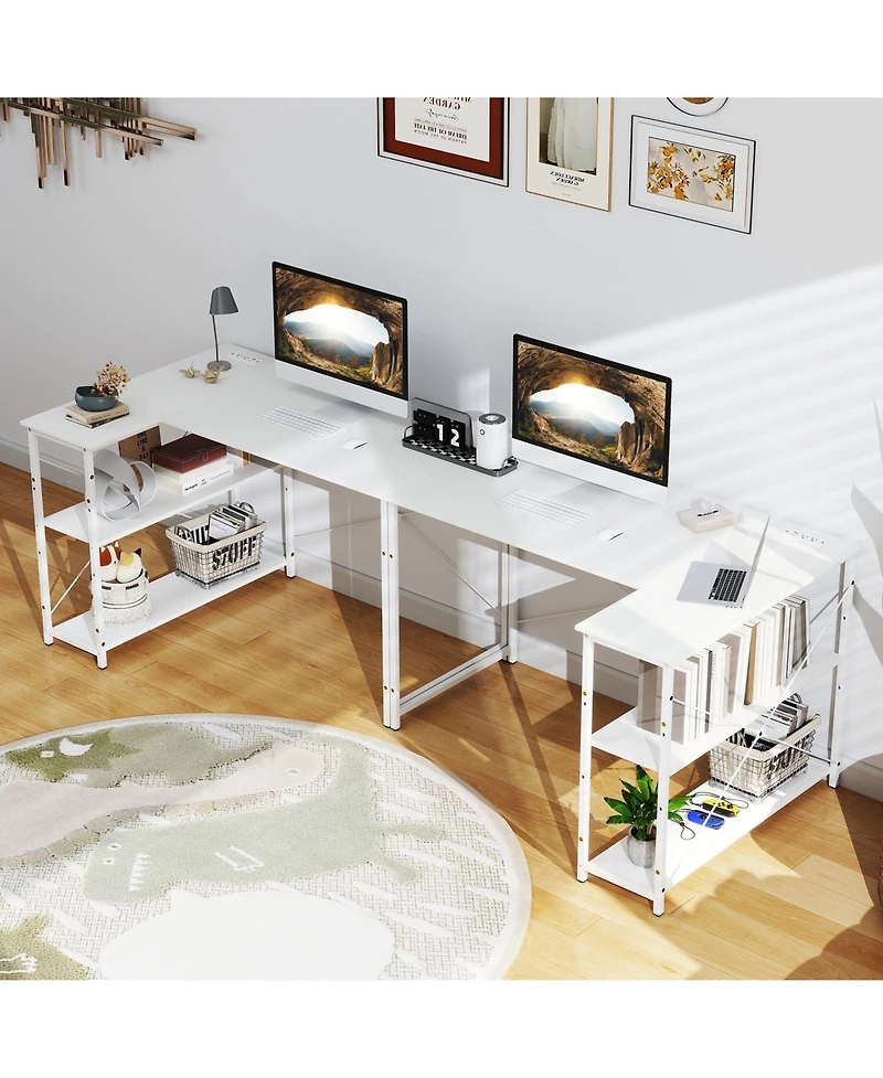Sugift 47 in Reversible L Shaped Corner Desk with Adjustable Shelves