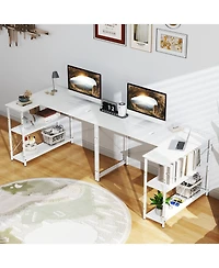 Sugift 47 in Reversible L Shaped Corner Desk with Adjustable Shelves