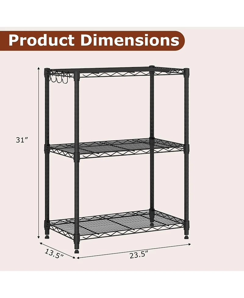 Sugift 3-Tier Metal Storage Shelving Unit with V-Shaped Wire Rack and 450 Lbs Capacity