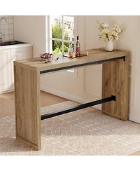 Tribesigns Bar Table, 55-Inch Counter Height Pub Table with Metal Footrest, Rectangular High Top Counter Dining Furniture