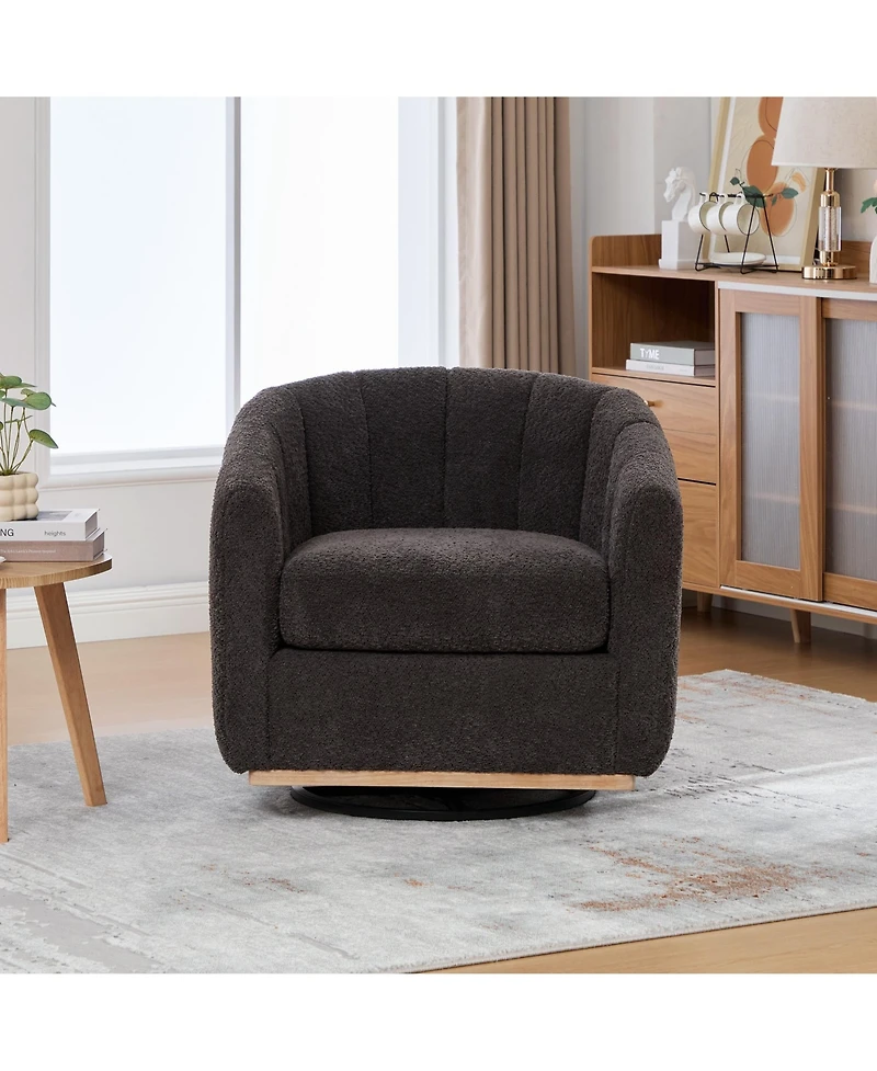 Boyel Living 31.89" Modern Chenille Swivel Barrel Chair with Metal Base, Tufted Pumpkin-Shape Club Armchair for Living Room, Bedroom
