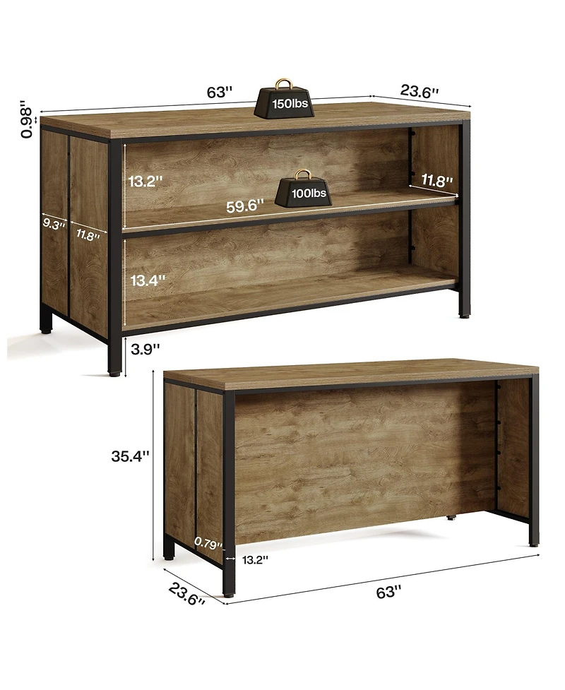 Tribesigns 62.99" Kitchen Island with Storage and Seating - Farmhouse Stationary Island Table, Large Countertop and Sturdy Metal Frame