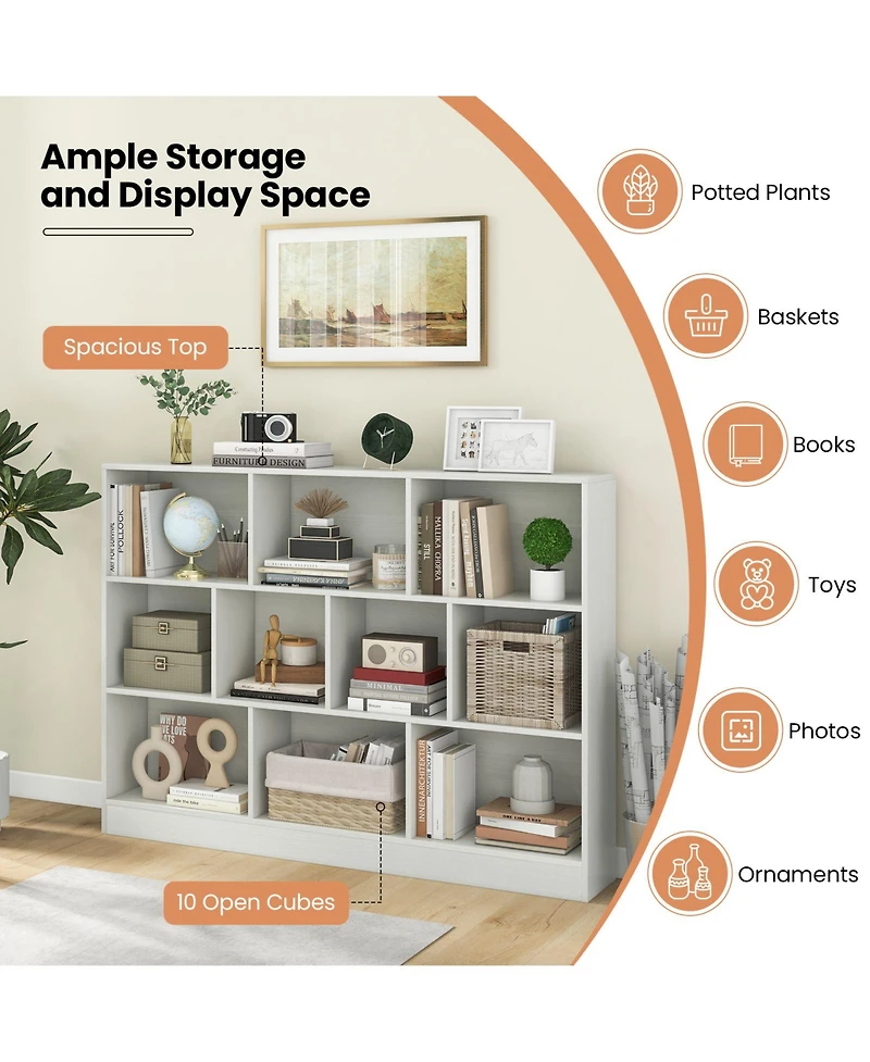 Sugift 41 inches Wooden Toy Storage Organizer with 10 Cubes for Classroom Daycare Nursery Kindergarten