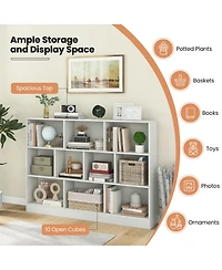 Sugift 41 inches Wooden Toy Storage Organizer with 10 Cubes for Classroom Daycare Nursery Kindergarten