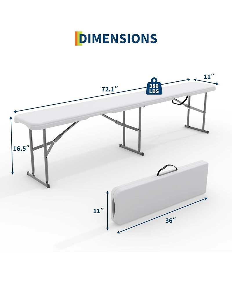 gaomon Set of 2 Portable Folding 6-Foot Outdoor Plastic Benches with Carrying Handles for Camping or Picnic