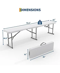 gaomon Set of 2 Portable Folding 6-Foot Outdoor Plastic Benches with Carrying Handles for Camping or Picnic