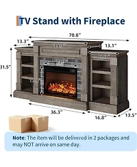 gaomon 71'' Fireplace Tv Stand with 23'' Electric Fireplace, Mid Century Tv Console, Entertainment Center with Storage for Living Room, Bedroom