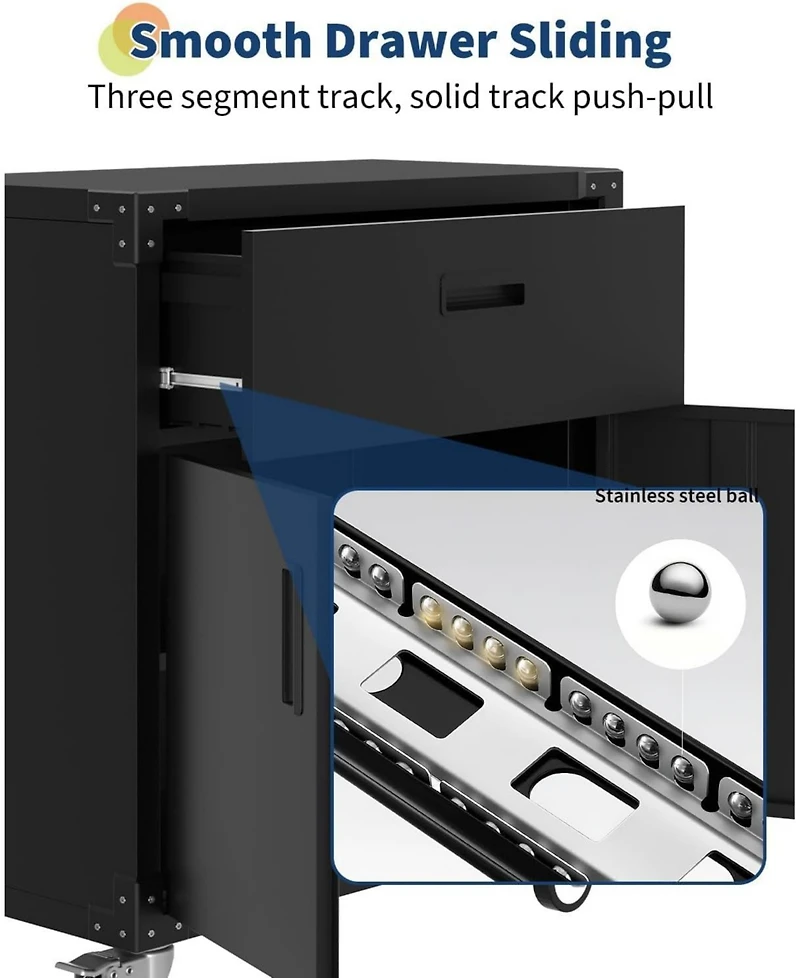 gaomon Metal Storage Cabinet, Rolling Tool Cabinet with Drawer 2 Adjustable Shelves and Locks & 4 Wheels, Heavy Duty