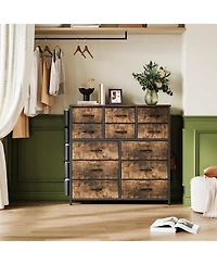gaomon 12 Drawer Fabric Dresser with Side Pockets & Hooks Tall Storage Chest Sturdy Steel Frame, Wooden Top, Easy Pull Handles