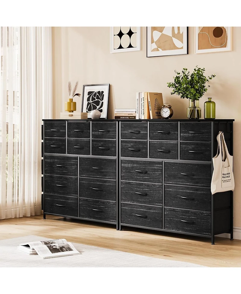 gaomon 12 Drawer Fabric Dresser with Side Pockets & Hooks Tall Storage Chest Sturdy Steel Frame, Wooden Top, Easy Pull Handles
